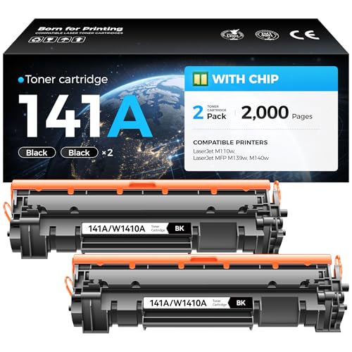 Image of 141A Toner Cartridge Black 2-Pack with Chip High Yield Compatible Replacement for HP 141A 141X W1410A W1410X Toner Work with LaserJet MFP M140w M110w M140 M110 Laser Printer M139 M139we M140we M110we