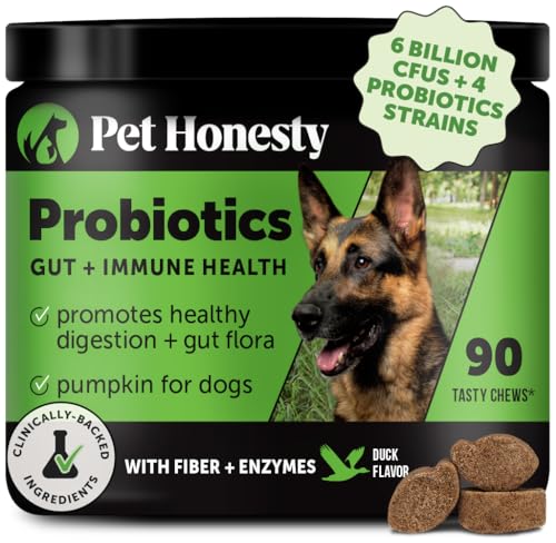 Probiotics for Dogs for Occasional Diarrhea & Bowel Support, Digestive Enzymes with Prebiotics for Gut Health for Dogs, Immunity Health & Itch Relief (Duck 90 ct)