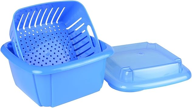 Hutzler 3-in-1 Berry Keeper Colander and Container, Keeps Berries Fresh Longer, 2 Pints, Blue
