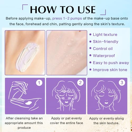IONSGAKO 3 in 1 Primer for Face Before Makeup, SPF 50 PA+++, One Step Color Correcting Makeup Face Primer, Oil Control Moisturizing Sunscreen Makeup Color Corrector Facial Serum Radiance Skin