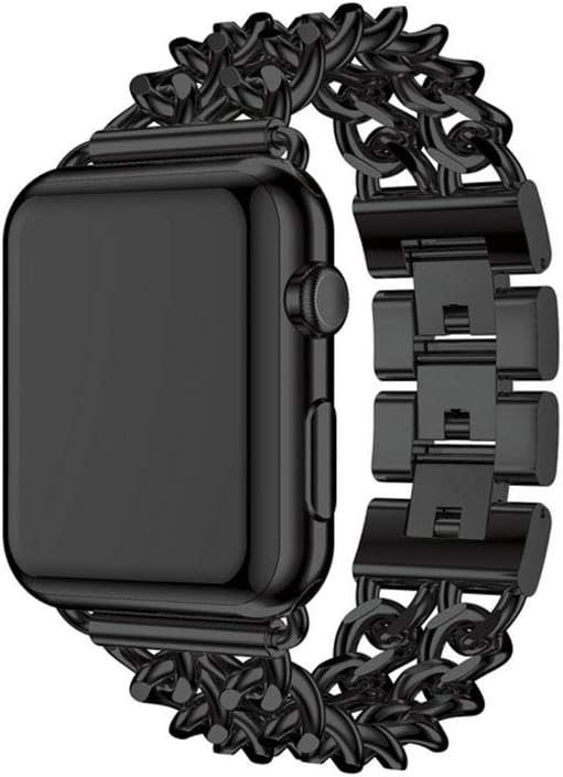 Women Men Luxury Premium Stainless Steel Metal Double Cowboy Chain Bracelet Link Replacement Wrist Strap Watch Band Compatible for Apple Watch Series 3 2 1 38mm 42mm (Black, 42mm)