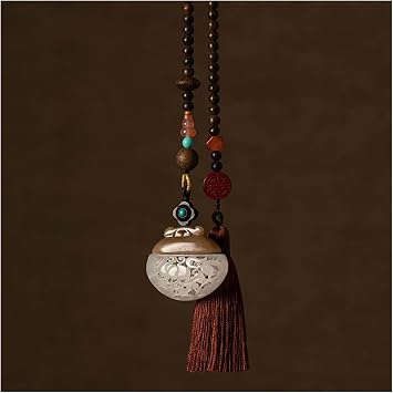 TITIZA Car Interior Good Luck Pendant Car Rearview Mirror Interior Pendant Natural Hetian Jade Passepartout Interior Pendant Gift