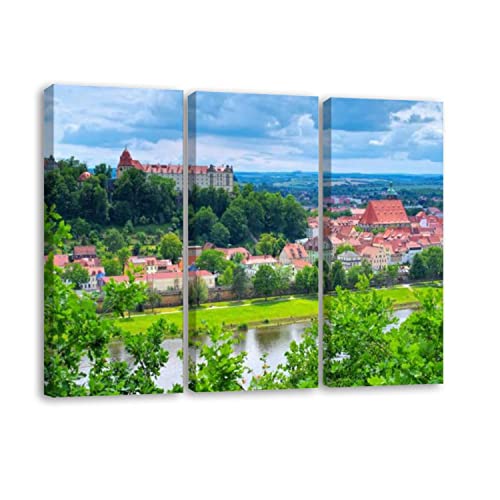 WTFVRIOY61 3 Piece Canvas Wall Art View Over The River Elbe to The Town Pirna Saxony Germany Europe Painting Posters Pictures Print Home Decor Modern Artwork for Living Room Bedroom Office