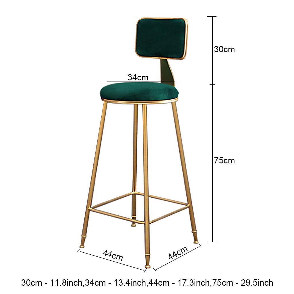 Silla de comedor café con respaldo, cojín de terciopelo gris, patas de metal dorado, altura del asiento 74,9 cm