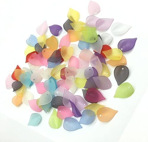 Miniatura 5 de EXCEART 560 cuentas de hojas de pétalos acrílicos esmerilados de colores surtidos con agujero para aretes, collares, joyería, manualidades,