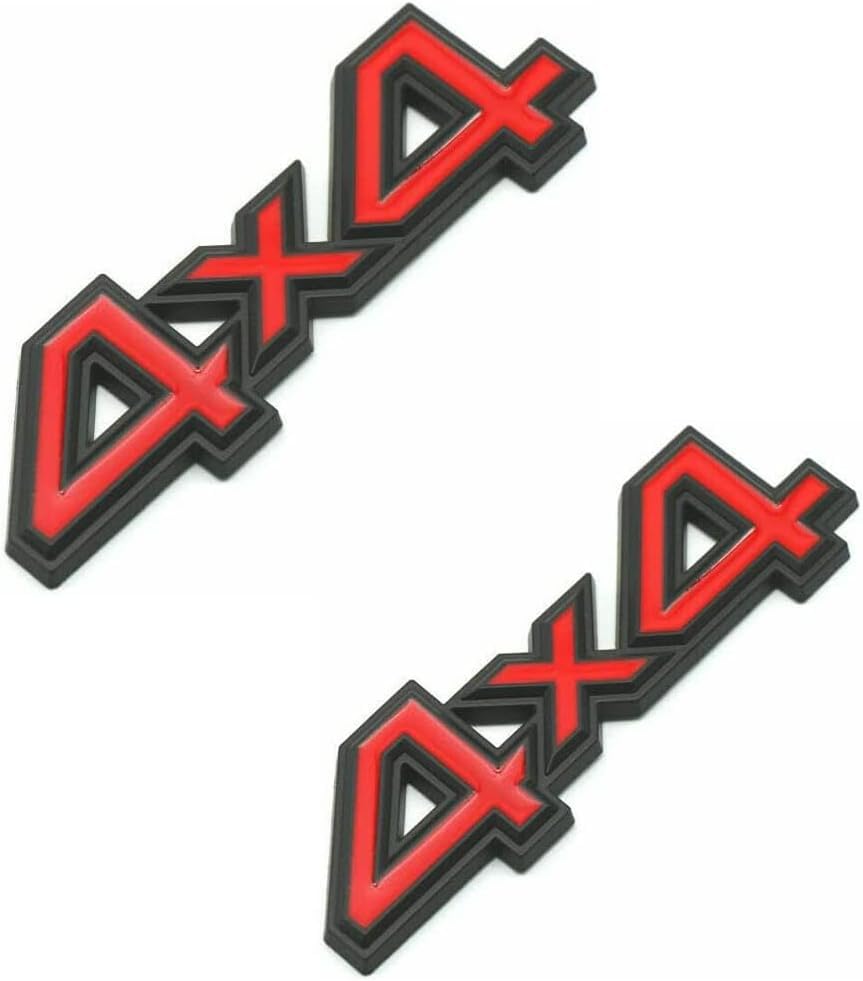 Image of 2pc 4X4 Four-Wheel Drive Emblem Badge 3D Letter Metal Emblem Car Side Fender Rear Trunk Emblem Badge Tailgate Sticker Decals (Black-red)