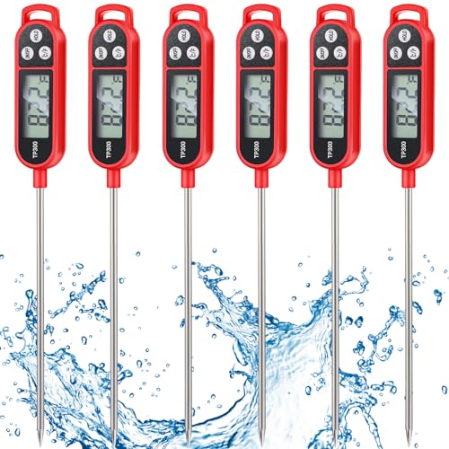 Copkim 6 termómetros de carne de lectura instantánea con sonda larga de 9.65 pulgadas, para cocina, cocina, alimentos, dulces, impermeable, termómetro digital para barbacoa, agua, leche, yogur