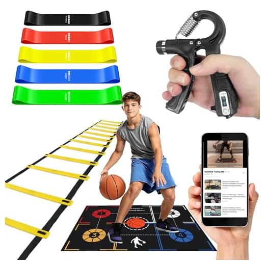 Basketball Training Equipment, Dribble Trainer, Footwork Training, Training Aids with Basketball Training Mat,Agility Ladder,Hand Grip Strengthener,Resistance Bands