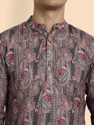 Image of Vardha Men's Cotton Printed Short Kurta with Comfortable Fit and Simple Style and Regular Look | Kurta for Men