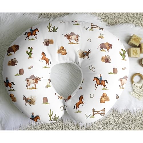 Image of Sweet Jojo Designs Western Cowboy Boy Nursing Pillow Cover Baby Breastfeeding Slipcover Infant Newborn Nursery Bottle Breast Feeding Pillowcase (Pillow NOT Included) Wild West Horse Cow Farm Animal