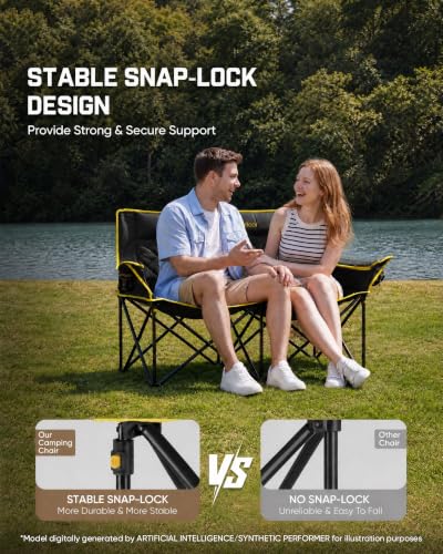 Image of FanttikOutdoor Zeta L11 Duo Pro Double Camping Chair, 2 Person Portable Folding Couch, Support up to 600 lbs, High Strength Loveseat with Cup Holder & Carry Bag for Travel, Games, BBQ, Backyard, Black
