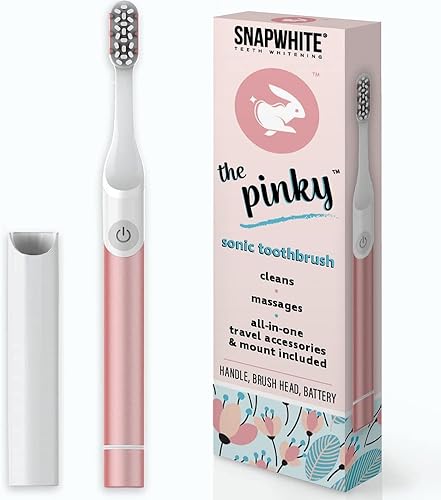 SnapWhite Pinky Quip-Like - Cepillo de dientes eléctrico recargable para adultos/niños, cerdas de nailon suave y goma para limpieza profunda,