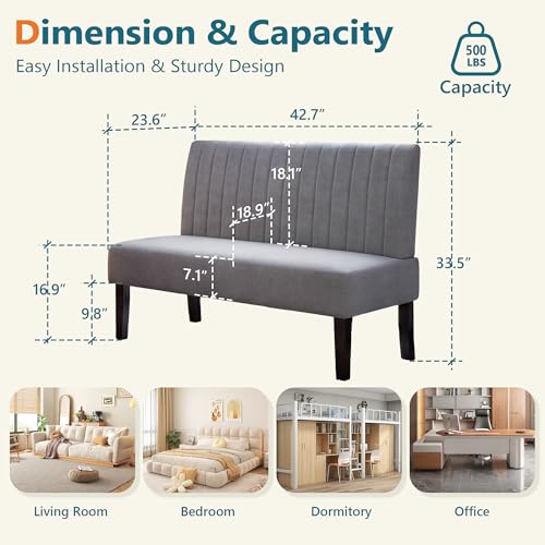 Image of Grey Velvet Armless Loveseat with USB, Small Cozy Couch for Living Room | Mini Sofa and Love Seat, Comfy Velvet Couch with Armless Design and USB Port, Bedroom Apartment Office Dorm, Grey