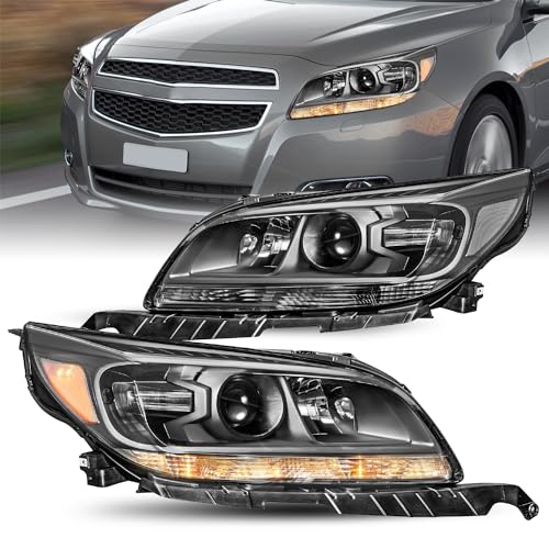 SOCKIR Projector Headlight Assembly Compatible with 2013 2014 2015 Chevy Malibu ECO LT LTZ/ 2016 Limited OE Style Factory [Halogen Model] Headlamp Black Housing Clear Reflector