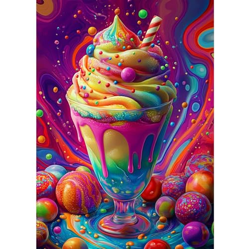 RICUVED Colorful Diamond Painting Kits for Adults, 5D Ice Cream Diamond Painting Diamond Art Kits for Beginners, Full Drill Diamond Art Diamond Gem Diamond Painting Kits for Home Wall Decor 12x16Inch