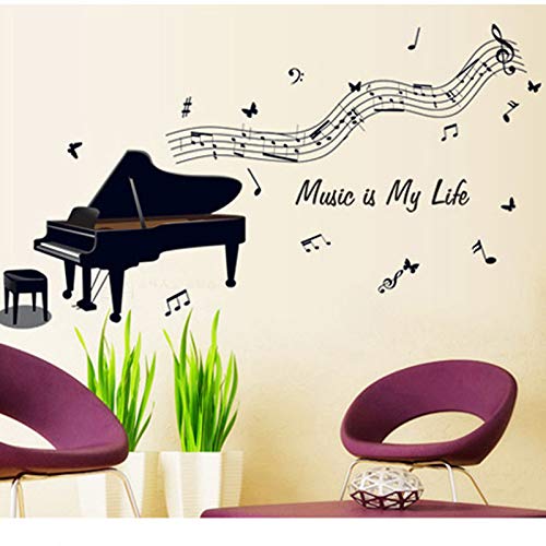 Piano Negro Tocando Notas Musicales Stave Etiqueta De La Pared Habitación De Los Niños Sala De Estar Sala De Estudio Aula De Música Decoración De La Pared Música Pegatinas