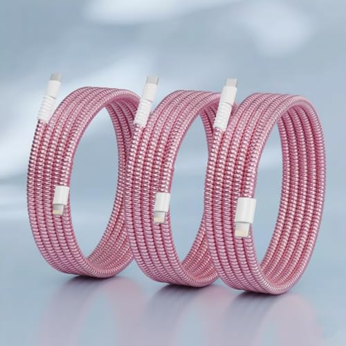Image of skysia Spiral Cable Charger Protector Wire Protector - Data Cable Saver, Earphone Cable Cover, Cords Protective Wire Winder Sleeve Charger Cover (Pink Wire Saver (Pack -2))