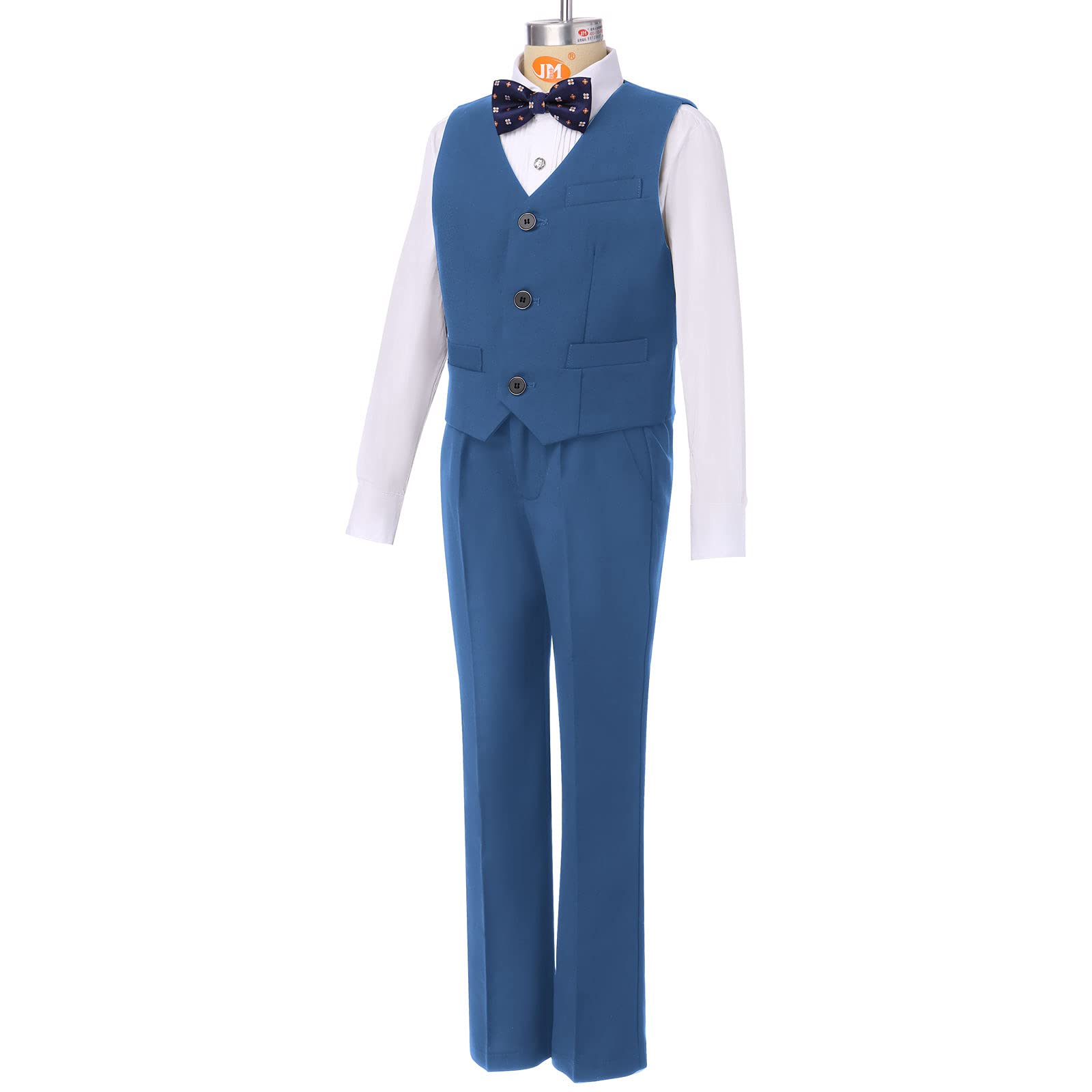 Costume pour enfant garçon - Ensemble de vêtements de rentrée des classes - Gilet de smoking - Vestes + chemise + pantalon + nœud papillon - 4 pièces - Tenue de mariage - Costume festif - Fête