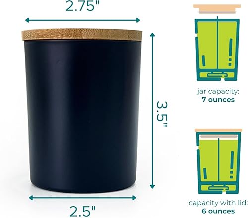Miniatura 2 de Vaso de vidrio de 8 fl oz, color negro con tapa de madera, paquete de 12 unidades para hacer velas