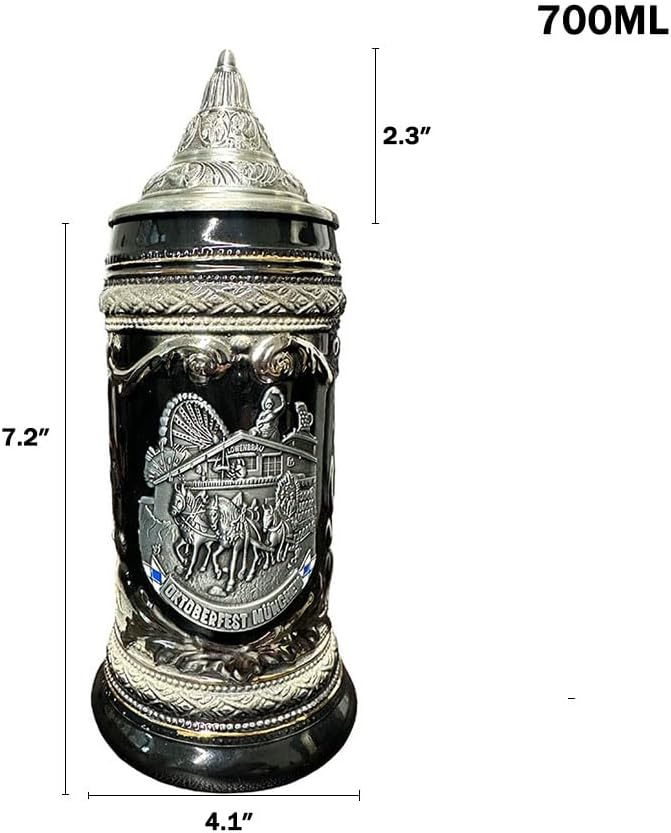 German Beer Stein Mug Lowenbrau Eagle Emblem Oktoberfest Steins With Lid Easter Gifts For Men, Dad, Best Friend, Beer Enthusiast, Authentic Hand Engraved 0.7 Liter 0237H2