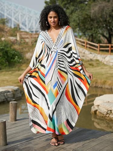 Image of KEYLORTING Plus Size Kaftan Dress Women, African Moo Moo Print Caftan, Batwing Dress, Beach Cover Up for Party and Loungewear