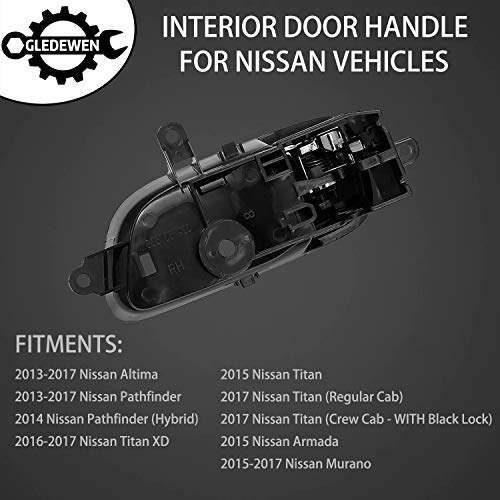 Gledewen Interior Door Handle Front Rear Right Passenger Side | For 2013-2017 Nissan Altima Pathfinder, 2015 2017 Nissan Titan, 2016-2017 Titan Xd, 2015-2017 Nissan Murano | Replaces# 80670-3Ta0D #TOP2