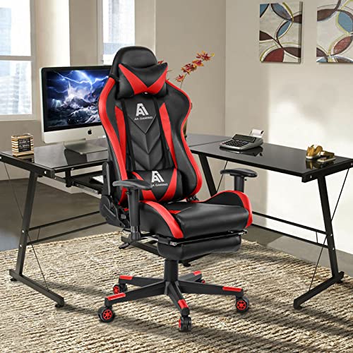 Image of AA Products Gaming Chair High Back Ergonomic Computer Racing Chair Adjustable Office Chair with Footrest, Lumbar Support Swivel Chair - Red