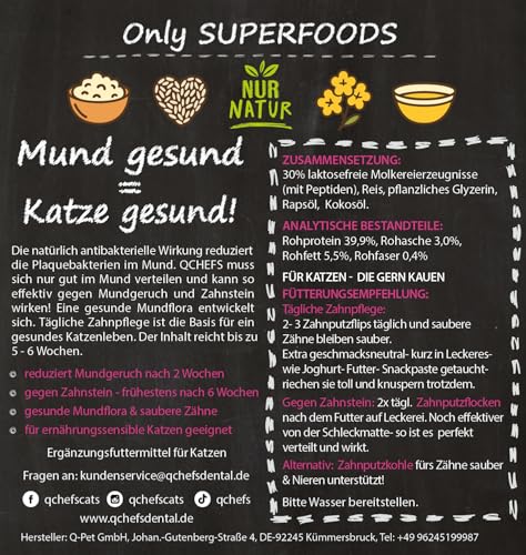 QCHEFS ZAHNPUTZFLIPS Katzen Leckerlies mit dem Futter als Zahnpflege und Mundgeruch. Geschmacksneutral mit der Schleckpaste oder Nassfutter von der Leckmatte (1er Pack)