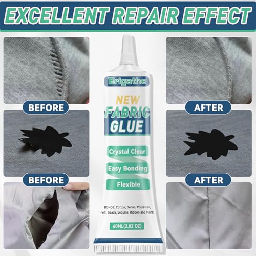 Erigathe FGE1 Fabric Glue Permanent, Fabric Glue For Clothing, Liquid Stitch Fabric Glue, Fabric Adhesive For Clothing, Patches thumb #1