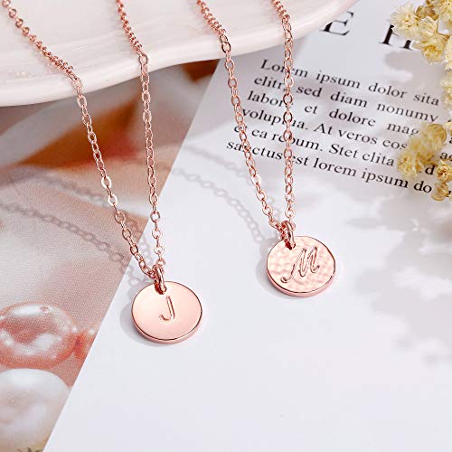 Hidepoo Disc Initial Necklace For Girls Gifts - 14K Rose Gold Filled Personalized Letter Necklace Tiny Double Side Engraved Initial Necklace Gifts For Women Teens Girls Birthday Gifts Pendant A #TOP5