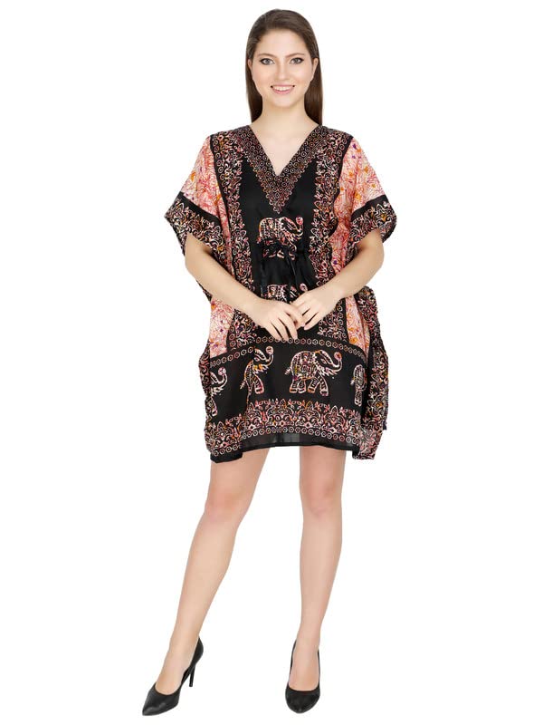 ukal Women's Polyester Elephant Printed Short Maxi Kaftan for Sleepwear/Nightwear/Beach Wear - Pink (Free Size)-picture-53