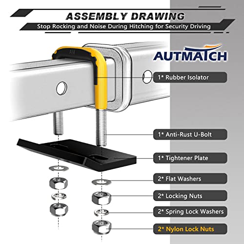 Autmatch Hitch Tightener Anti Rattle Stabilizer - Heavy Duty Hitch Clamp For 1.25 And 2 Inch Hitches, Rubber Isolator And Anti-Rust Double Coating Protective, Yellow & Black #TOP2