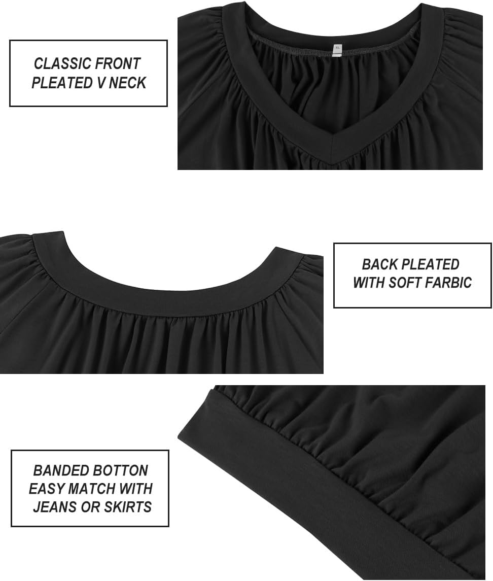 CARCOS Plus Size Tops for Women Short Sleeve Pleated Front Blouse V Neck Tunic Loose Fit Tshirts Summer XL-5XL - Image 3
