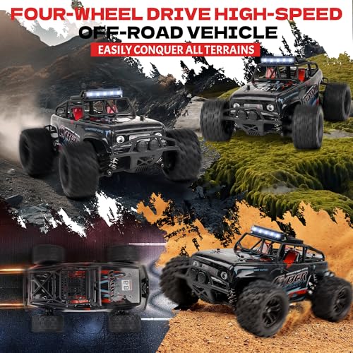 JOYTREKY Ferngesteuertes Auto - 1:18 Scales High Speed 40KM/H RC Auto 4WD Offroad-RC-Truck 2 Batterien 2.4GHz All-Terrain-Spielzeug Wiederaufladbar Fast Cars Für Kinder und Erwachsene - Schwarz