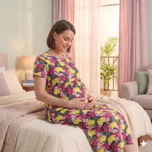 Image of Zero Clothing Feeding Dress for New Moms Casual Loungewear Ankle Length | Cotton Maternity Nighty | Zipless Feeding Dresses for Women | Pregnancy & Nursing Wear