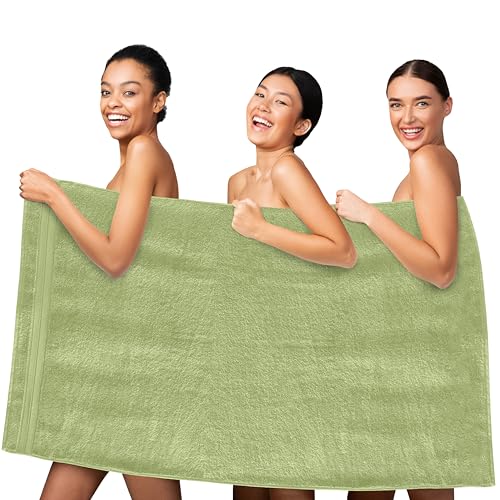 Image of Elegant Comfort Three Line Popcorn Towel Set for Bathroom 35 x 70 inches, Premium Hotel Quality 1-Pack Jumbo Towels, 100% Turkish Cotton, Soft and Durable, Quick Dry and Highly Absorbent, Sage Green