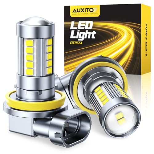 AUXITO H11 H8 LED Fog Light Bulbs 6500K White 500% High Brightness H11/H16/H8 LED CSP Chips DRL Replacement, 360° Full Illumination Non-Polarity Pack of 2