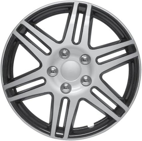 RTX, ABS hubcaps, Black & Silver, 15'', Set of Four, Plastic Clips 80-1415