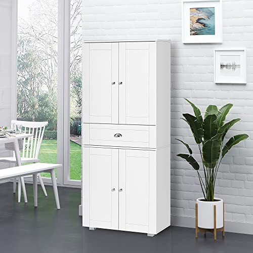 HOMCOM-72-Freestanding-Kitchen-Pantry-Cabinet-Tall-Storage-Cabinet-with-4-Doors-Drawer-and-Adjustable-Shelves-for-Dining-Room-White HOMCOM 72 Freestanding Kitchen Pantry Cabinet Tall Storage Cabinet with 4 Doors Drawer and Adjustable Shelves for Dining Room White