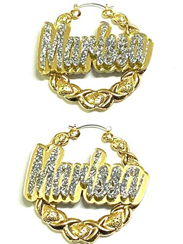 Personalized Custom Gold XOXO Hoop 2.5" Size Earrings Name Plate Laser Cut Diamond Look Script Cursive Design Stunning Look - Quality, Attractive Gold XOXO Earrings, Made To Order - Any Name2