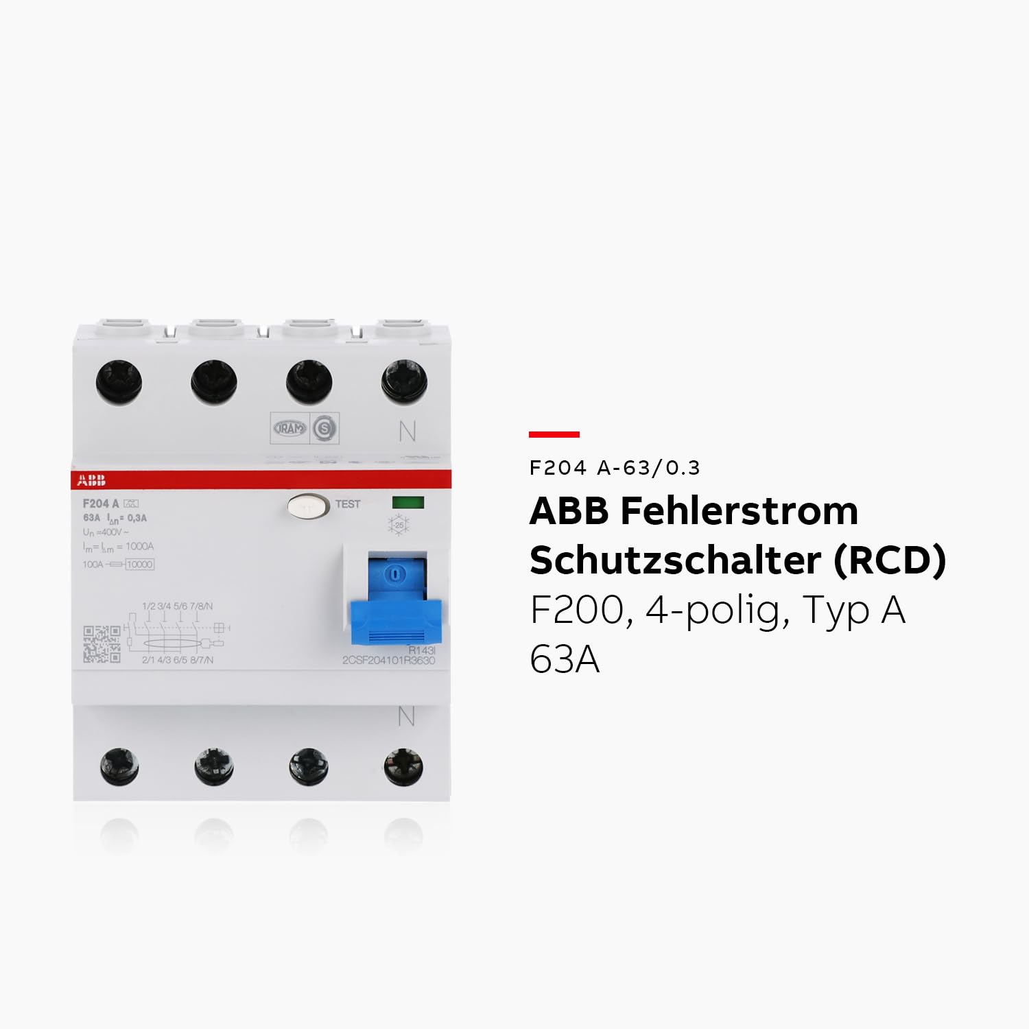 ABB F204A-63/0,3 4-Polig FI-Schutzschalter, 230V, 63A