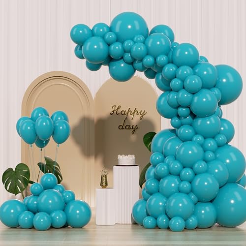IXVAN Turquoise Blue Peacock Blue Balloons 145pcs Different Sizes 5in 10in 12in 18in Teal Aqua Latex Balloon Arch Kit Garland for Wedding Baby Shower Birthday Party Decoration