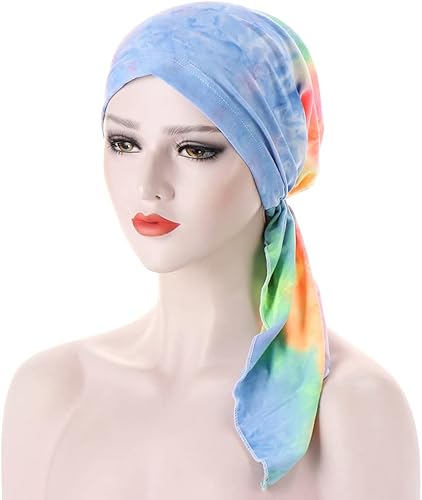 Vista 2 de Bufanda de cabeza ancha preatada para mujer, turbante largo, diademas para la cabeza para el cáncer, quimioterapia, pañuelo para la cabeza, gorro