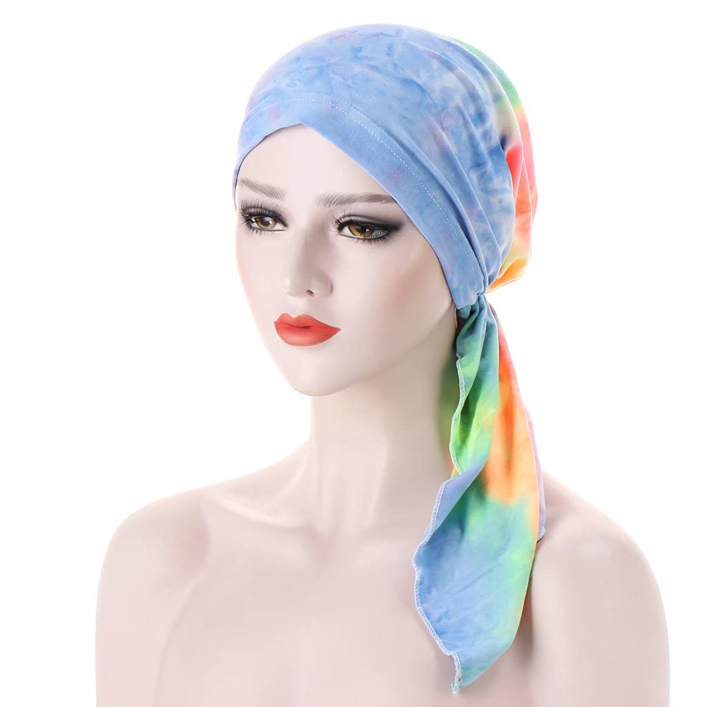 Pre Tied Wide Head Scarf for Women Long Turban Head Wraps Headbands Cancer Chemo Bandana Headscarf Hat Cap (Tie Dye 3 PCS I) - Image 2