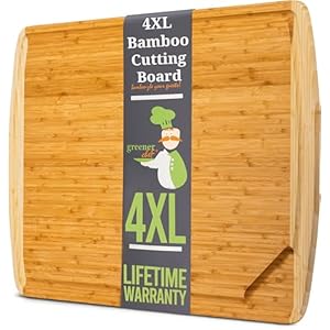 GREENER CHEF 36 Inch 4XL Extra Large Cutting Board with Lifetime Replacements – Wood Butcher Block Cutting Board – Bamboo Stove Top Cover for Extra Countertop Space – Giant Wood Charcuterie Board