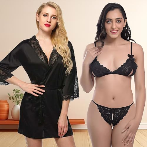 Image of Love Maker Soft Spandex Net Women Babydoll Honeymoon Nightwears Combo Small to 3XL