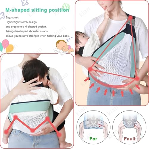 Image of Kian Baby Sling Carrier Wrap Cotton, Breastfeeding and Stroller Cover Adjustable for Newborn Baby up to 20kg - Special Carrier /Sling for PREMIE BabiesBreathable Mesh Baby Sling Carrier with Adjustable Strap (multi color )