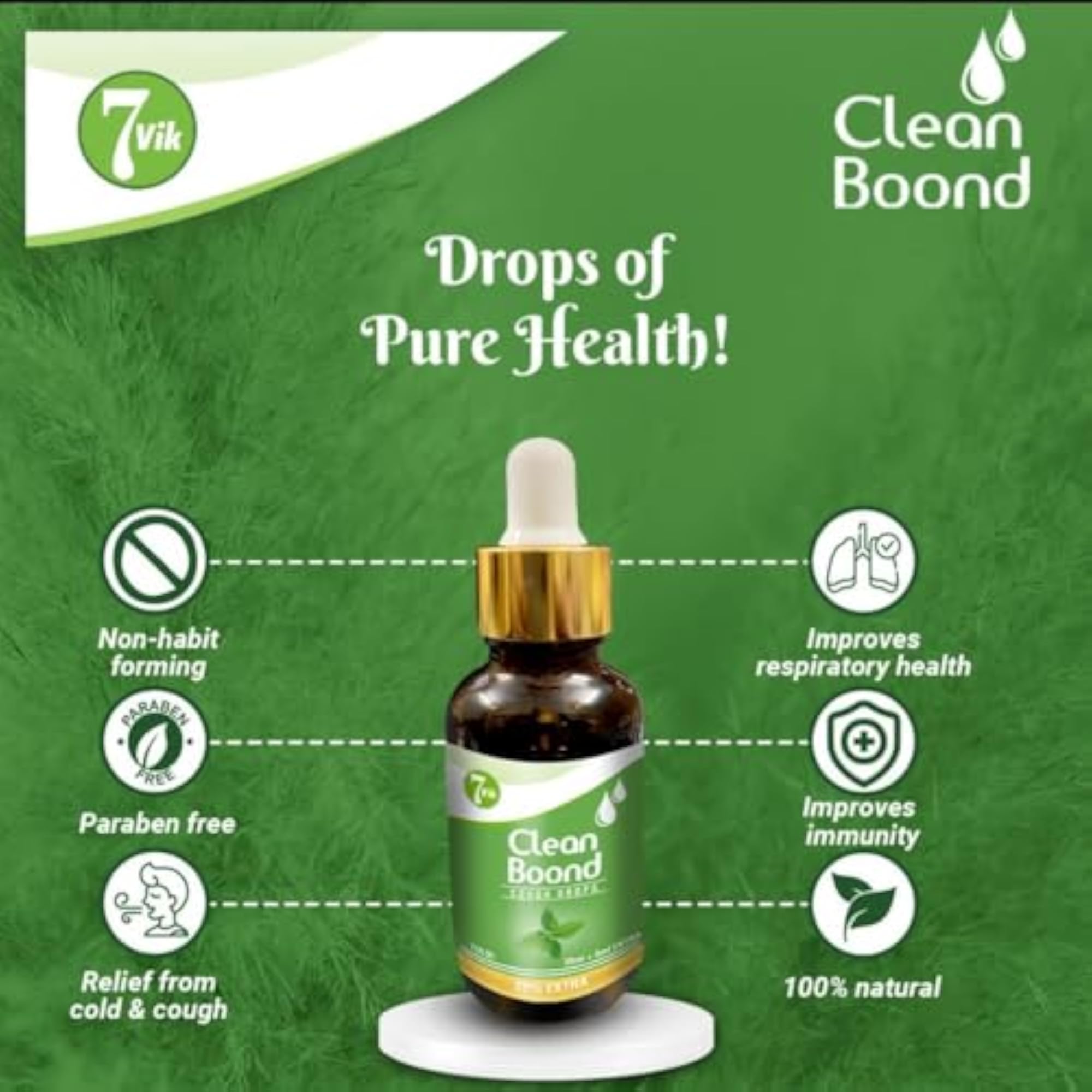 7vik Clean Boond Tulsi Drops, 20ml for Respiratory Wellness