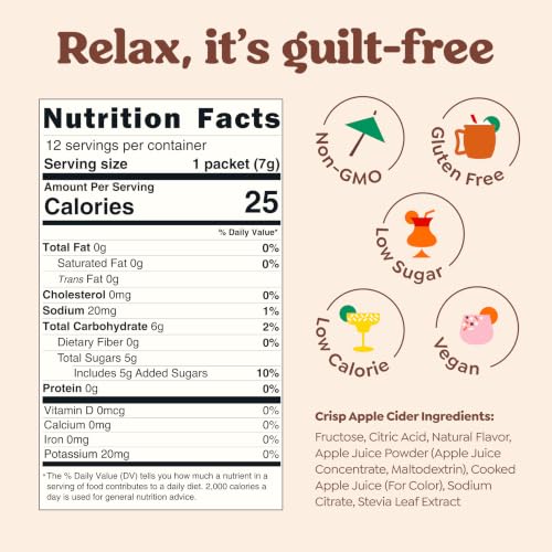 Image of Craftmix Spiked Apple Cider Cocktail & Mocktail Drink Mixer, Pack of 12 | Skinny Mixes, Water Flavoring Packets, Made with Real Fruit, Vegan Low-Carb, Low-Sugar, Non-GMO, Dairy Free, Gluten Free