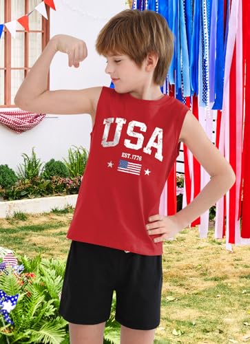 Image of Boys 4th of July Patriotic Sleeveless Tee American Flag Tank Top 6-14 Years